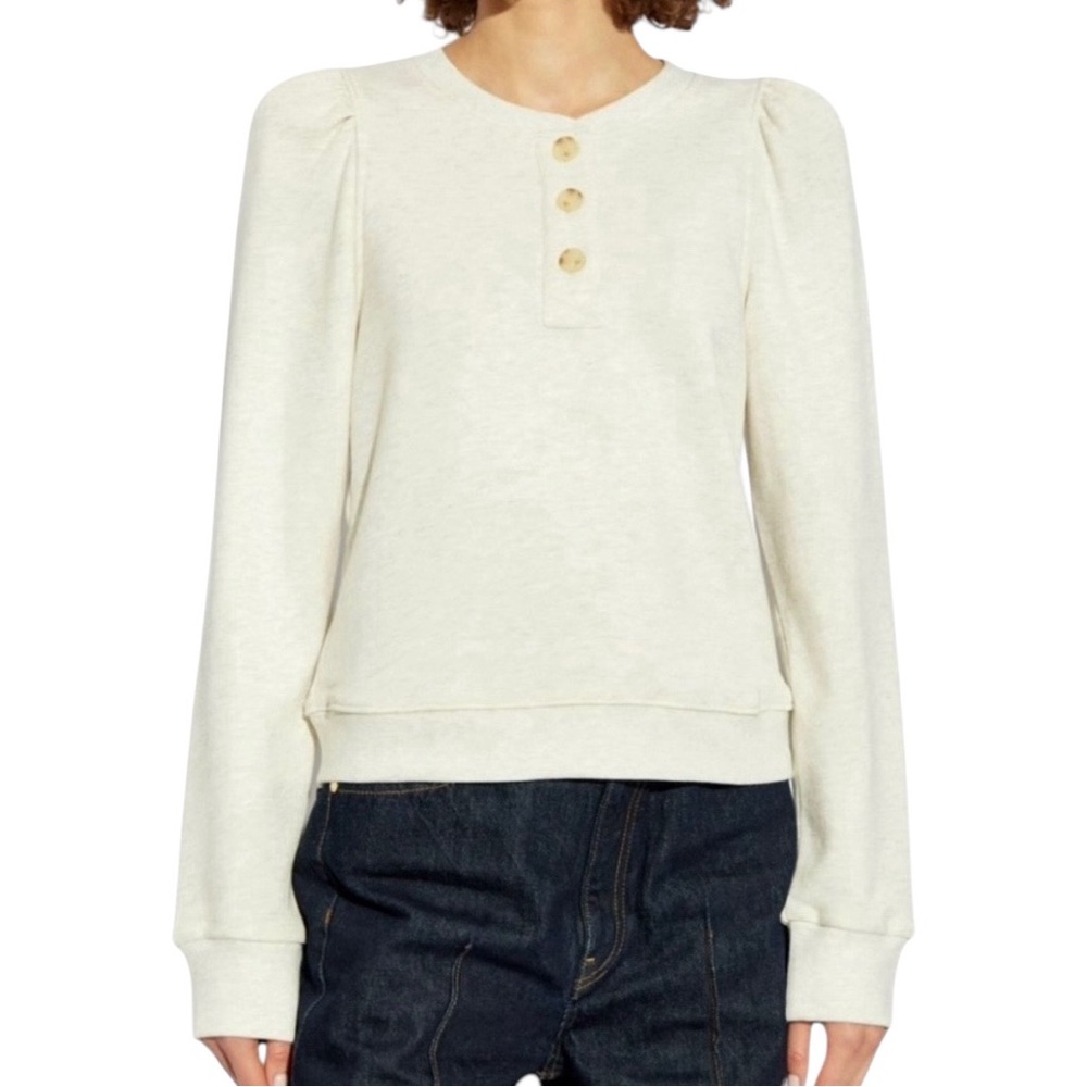 NWT Ulla Johnson Hudson French Terry Long Puff Sleeve Button Neck Sweatshirt